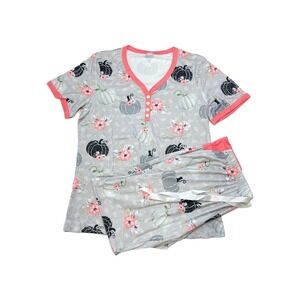 PAJAMA SET Pumpkins On Gray with Pink Trim SIZE Xl BY SHIRLEY & STONE FIT 16/18
